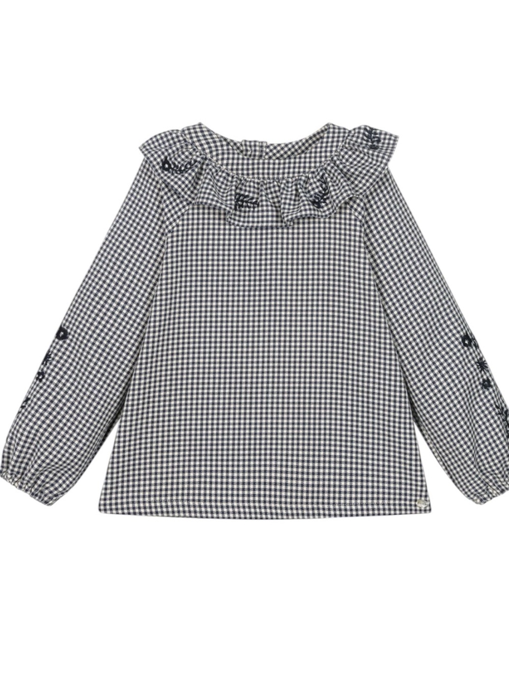 Tartine et Chocolat Navy and White Gingham Ruffle Blouse Size 5